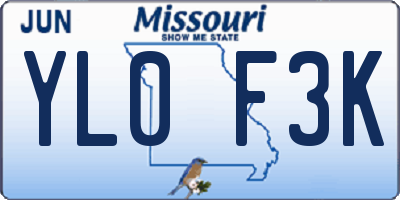 MO license plate YL0F3K