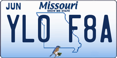 MO license plate YL0F8A