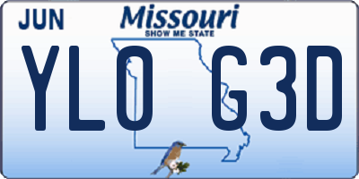 MO license plate YL0G3D