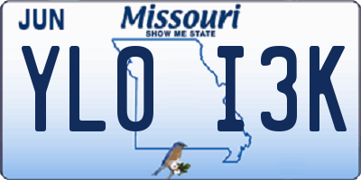 MO license plate YL0I3K