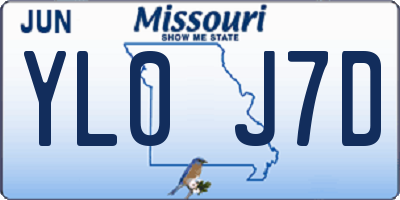 MO license plate YL0J7D