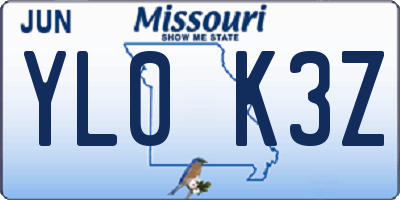 MO license plate YL0K3Z