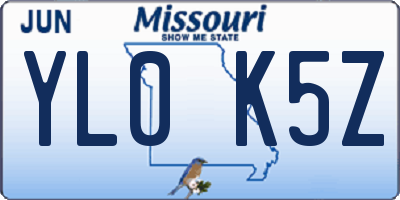 MO license plate YL0K5Z