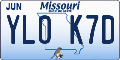 MO license plate YL0K7D