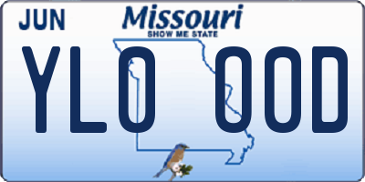 MO license plate YL0O0D