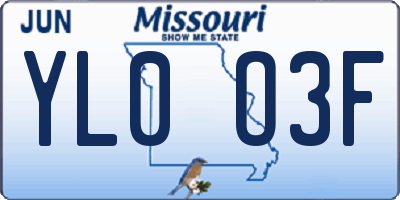 MO license plate YL0O3F
