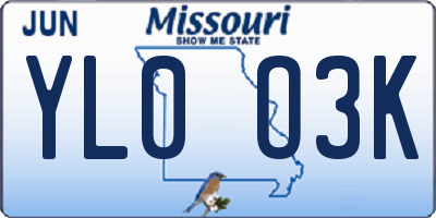 MO license plate YL0O3K