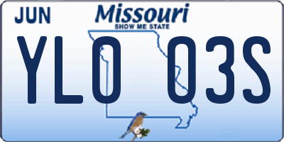 MO license plate YL0O3S