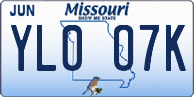 MO license plate YL0O7K