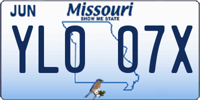 MO license plate YL0O7X