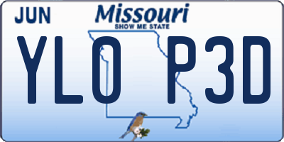 MO license plate YL0P3D