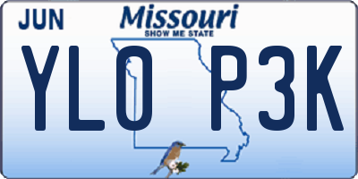 MO license plate YL0P3K