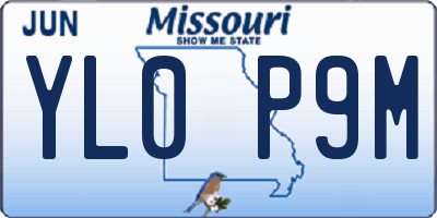 MO license plate YL0P9M