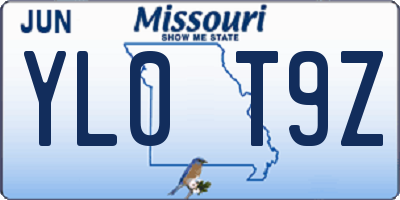 MO license plate YL0T9Z