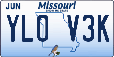 MO license plate YL0V3K