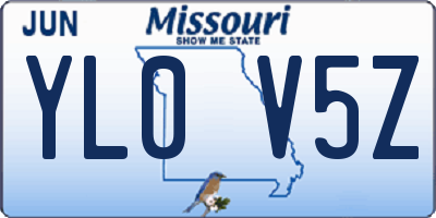 MO license plate YL0V5Z