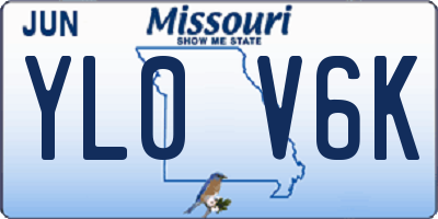 MO license plate YL0V6K