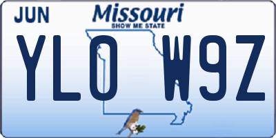 MO license plate YL0W9Z
