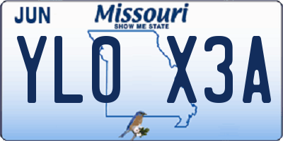 MO license plate YL0X3A