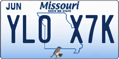 MO license plate YL0X7K