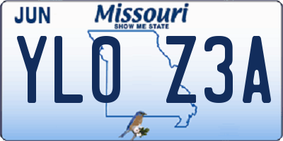 MO license plate YL0Z3A