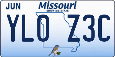 MO license plate YL0Z3C