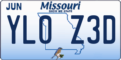 MO license plate YL0Z3D