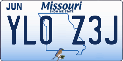 MO license plate YL0Z3J