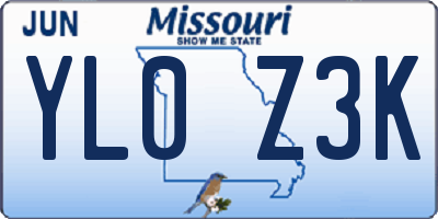 MO license plate YL0Z3K