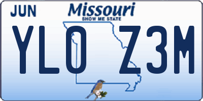 MO license plate YL0Z3M