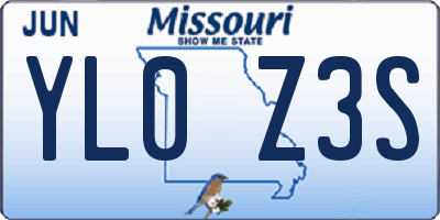 MO license plate YL0Z3S