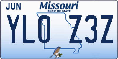 MO license plate YL0Z3Z