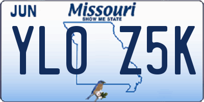 MO license plate YL0Z5K