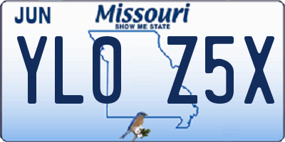 MO license plate YL0Z5X