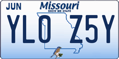 MO license plate YL0Z5Y