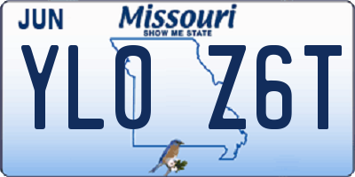 MO license plate YL0Z6T