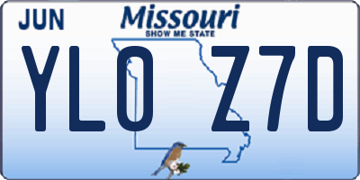 MO license plate YL0Z7D