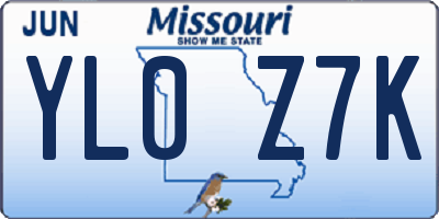 MO license plate YL0Z7K