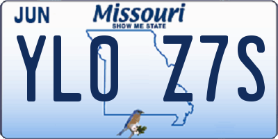 MO license plate YL0Z7S