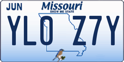 MO license plate YL0Z7Y