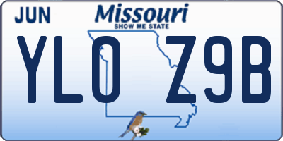 MO license plate YL0Z9B