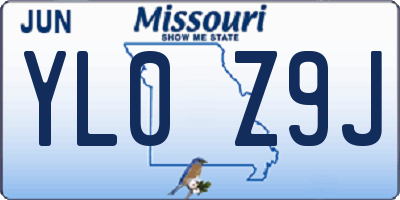 MO license plate YL0Z9J