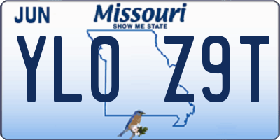 MO license plate YL0Z9T