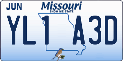 MO license plate YL1A3D
