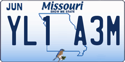MO license plate YL1A3M