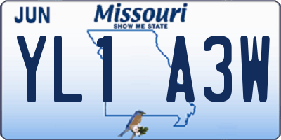 MO license plate YL1A3W