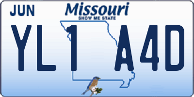 MO license plate YL1A4D