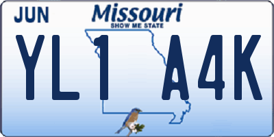 MO license plate YL1A4K