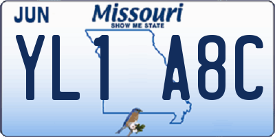 MO license plate YL1A8C