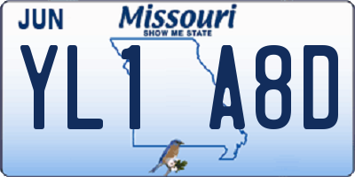 MO license plate YL1A8D
